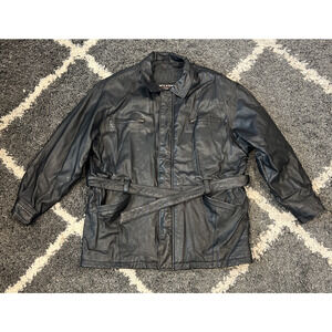 Vintage Wilsons Black Leather Belted Leather Jacket Coat Full Zip Men's Large